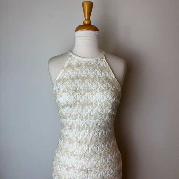 Newport News Vintage 90s y2k 2000s Crochet Lace Ivory Maxi Halter dress - Picture 1 of 6